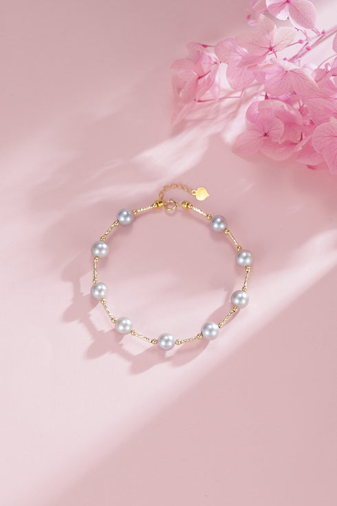6-7mm Seawater Silver Blue Pearls Tincup Bracelet 18K Gold - House Of Pearls